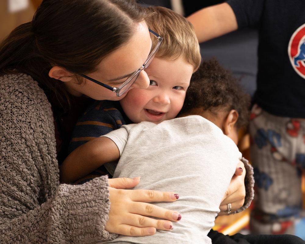 Loving moment at Victory Academy's Christian daycare and childcare center near downtown Raleigh NC